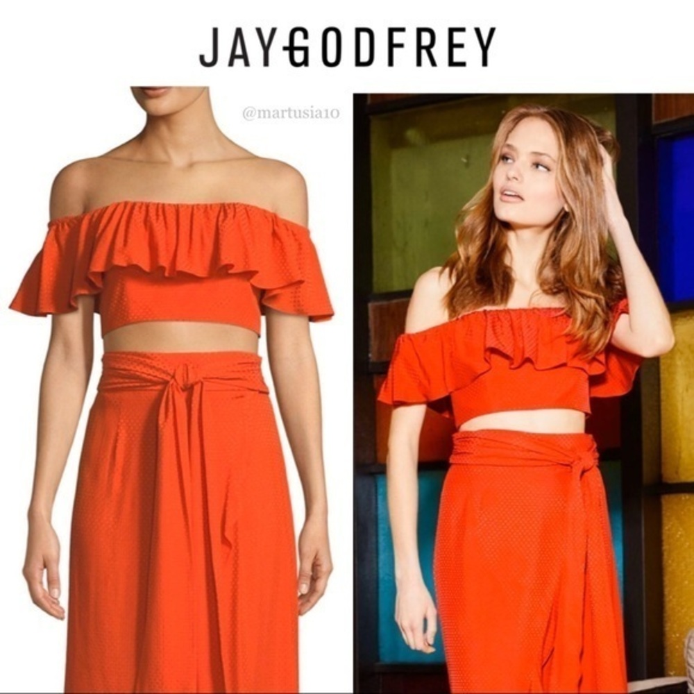 JAY GODFREY Red Ruffle Crop Top SZ 2